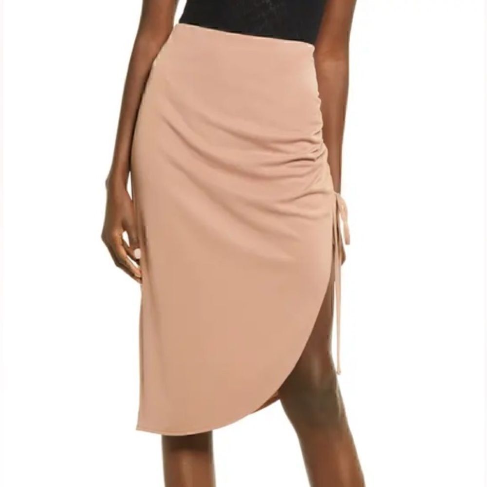 open edit | SIDE RUCHED SKIRT IN TAN MOCHA